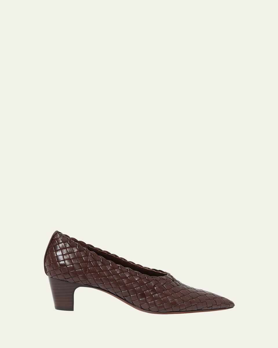 Maeve Woven Leather Kitten-Heel Pumps
